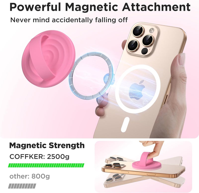 COFFKER Magnetic Phone Grip Ring Holder, Liquid Silicone Magnet Cell Phone Grip Finger Loop, Compatible with Magsafe, Back of Phone for iPhone 17/16/15/14/13/12 Series, Tender Pink - Image 3